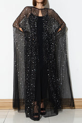 ENSEMBLE CAPE EN MAILLE DE DIAMANTS + ROBE EN SATIN